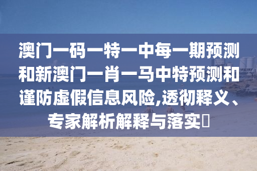 澳門一碼一特一中每一期預測和新澳門一肖一馬中特預測和謹防虛假信息風險,透徹釋義、專家解析解釋與落實?